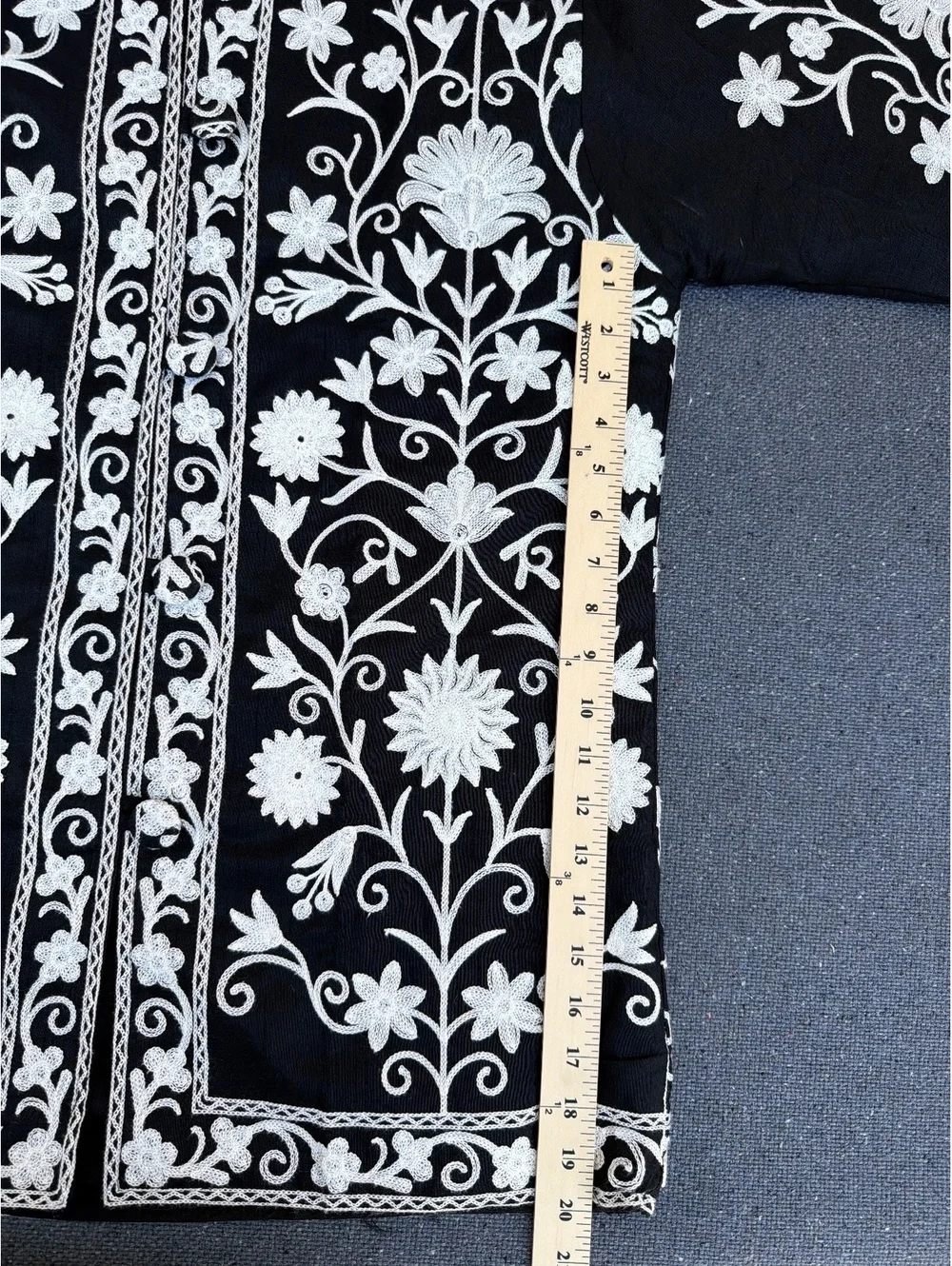 Handmade XL Black White Kashmiri Embroidered Jacket Coat